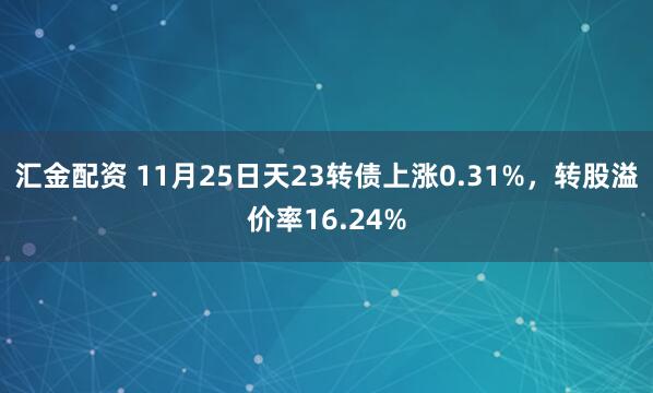 汇金配资 11月25日天23转债上涨0.31%，转股溢价率16.24%